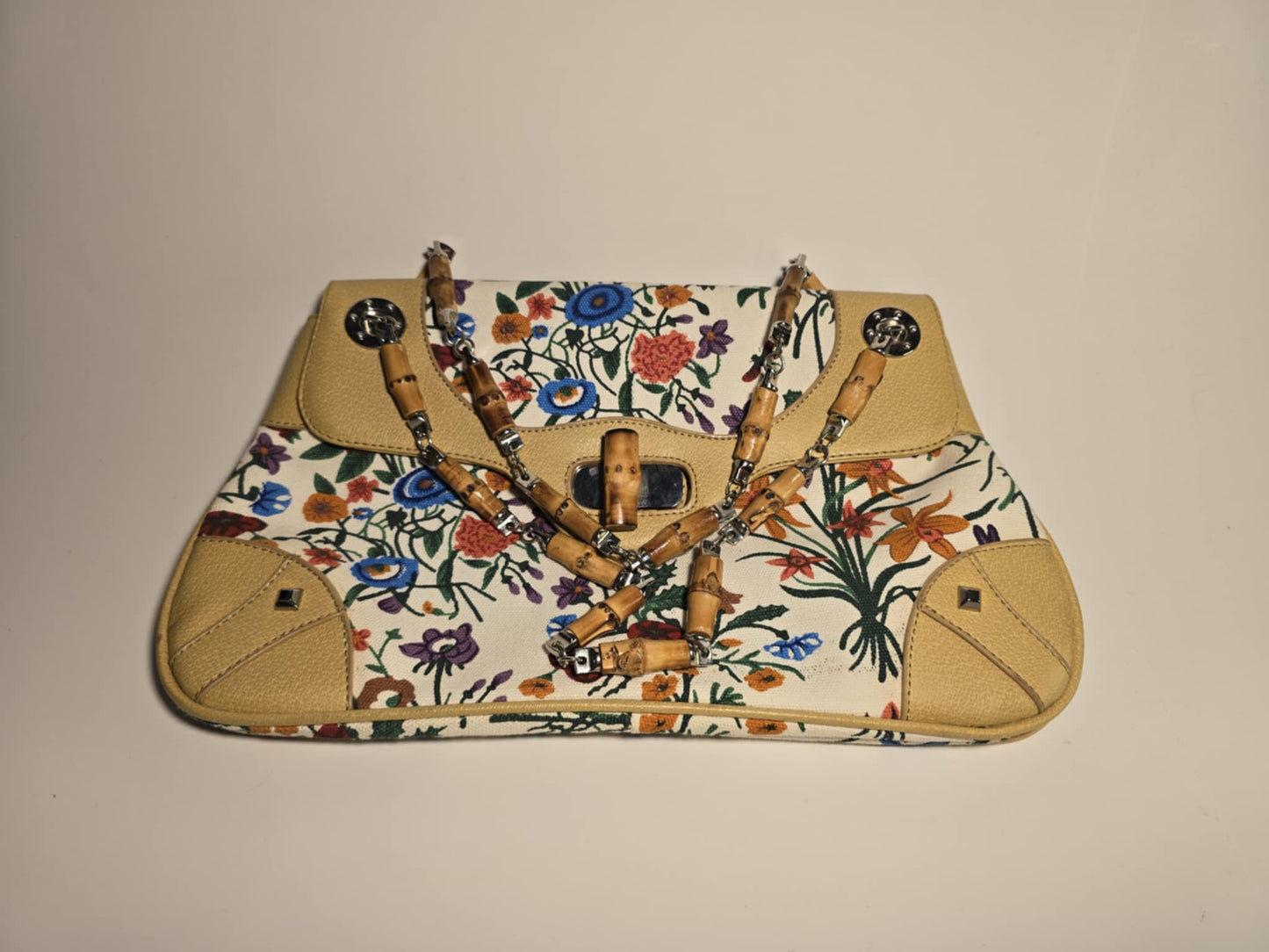 Gucci Purse w/ Flora Print Bamboo Beaded Strap